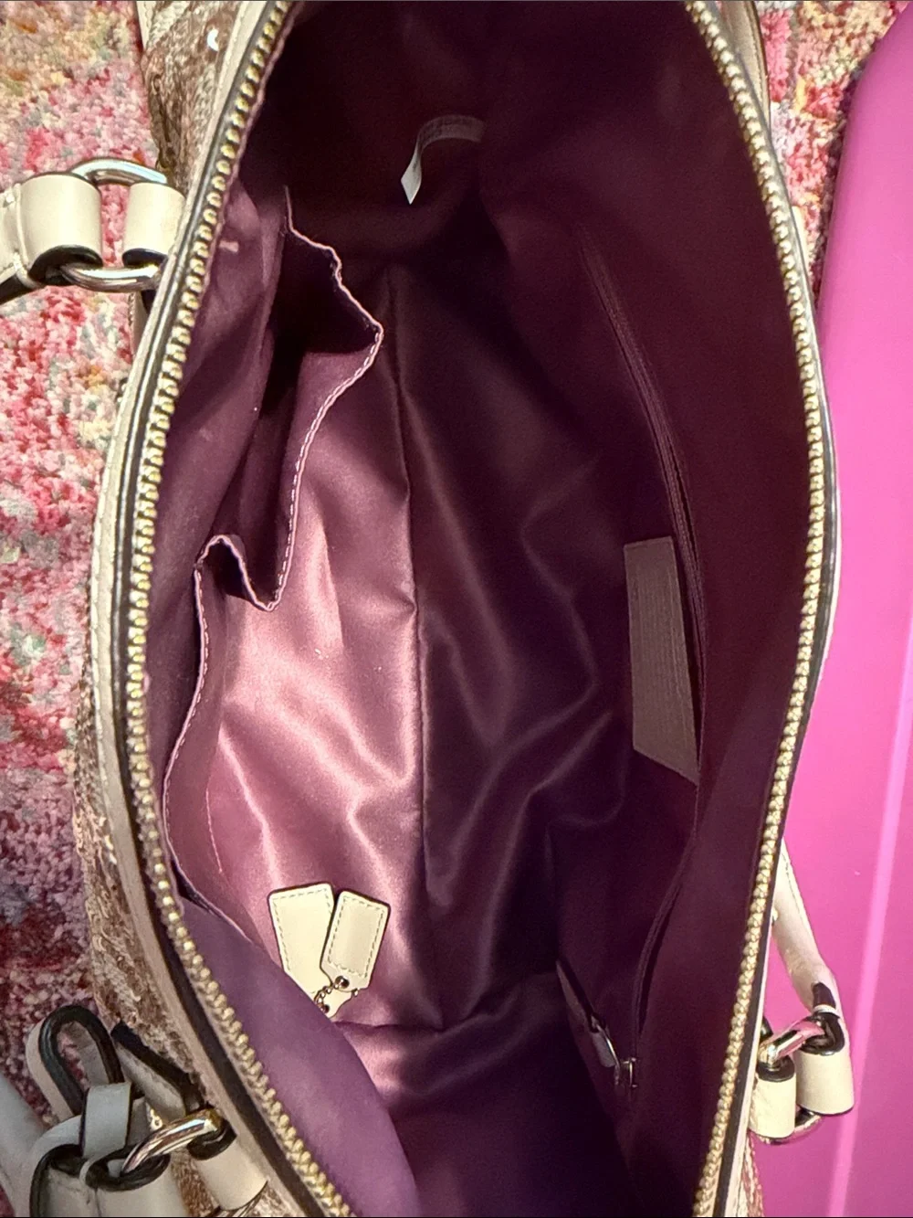 COACH Sequin-Embellished Cream Dome Satchel
